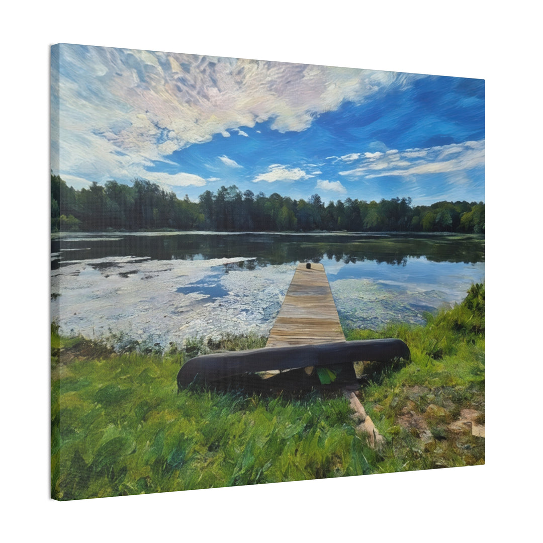 Tranquil Lakeside Dock Scene Canvas Wall Art
