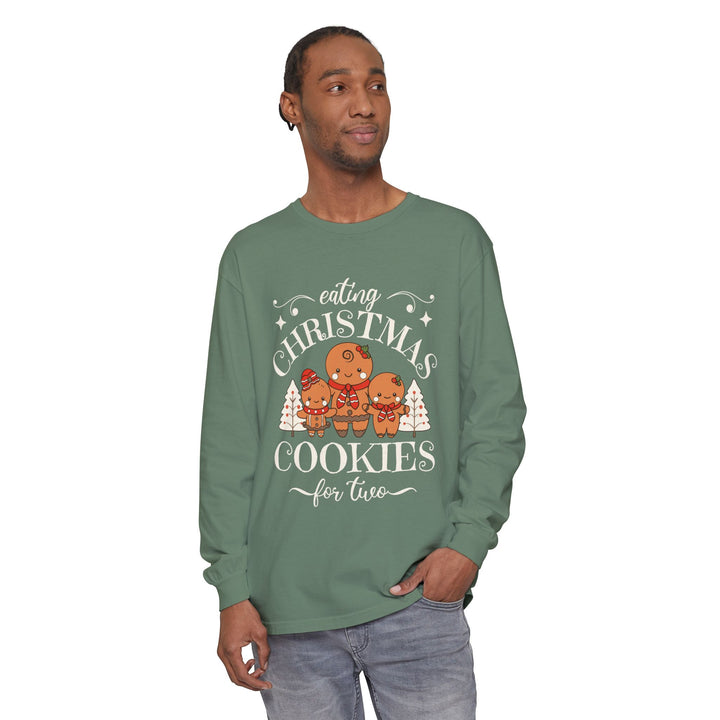 Unisex Garment-dyed Long Sleeve T-Shirt - Eating Christmas Cookies For Two
