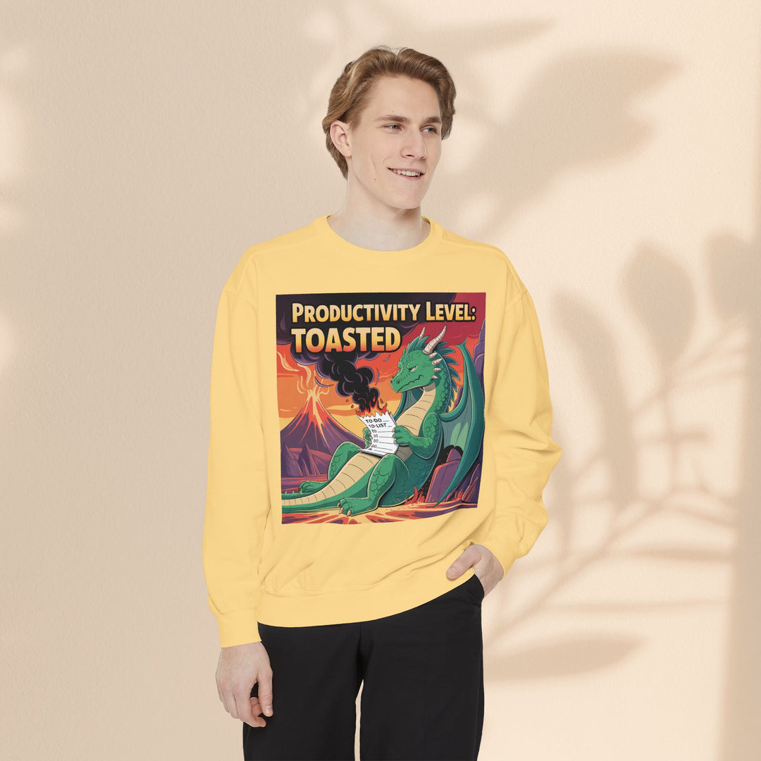 Toasted Productivity Level Dragon Sweatshirt, Cozy Gift, Funny Sweatshirt, Fantasy Apparel, Dragon Lover Clothing, Work From Home Style