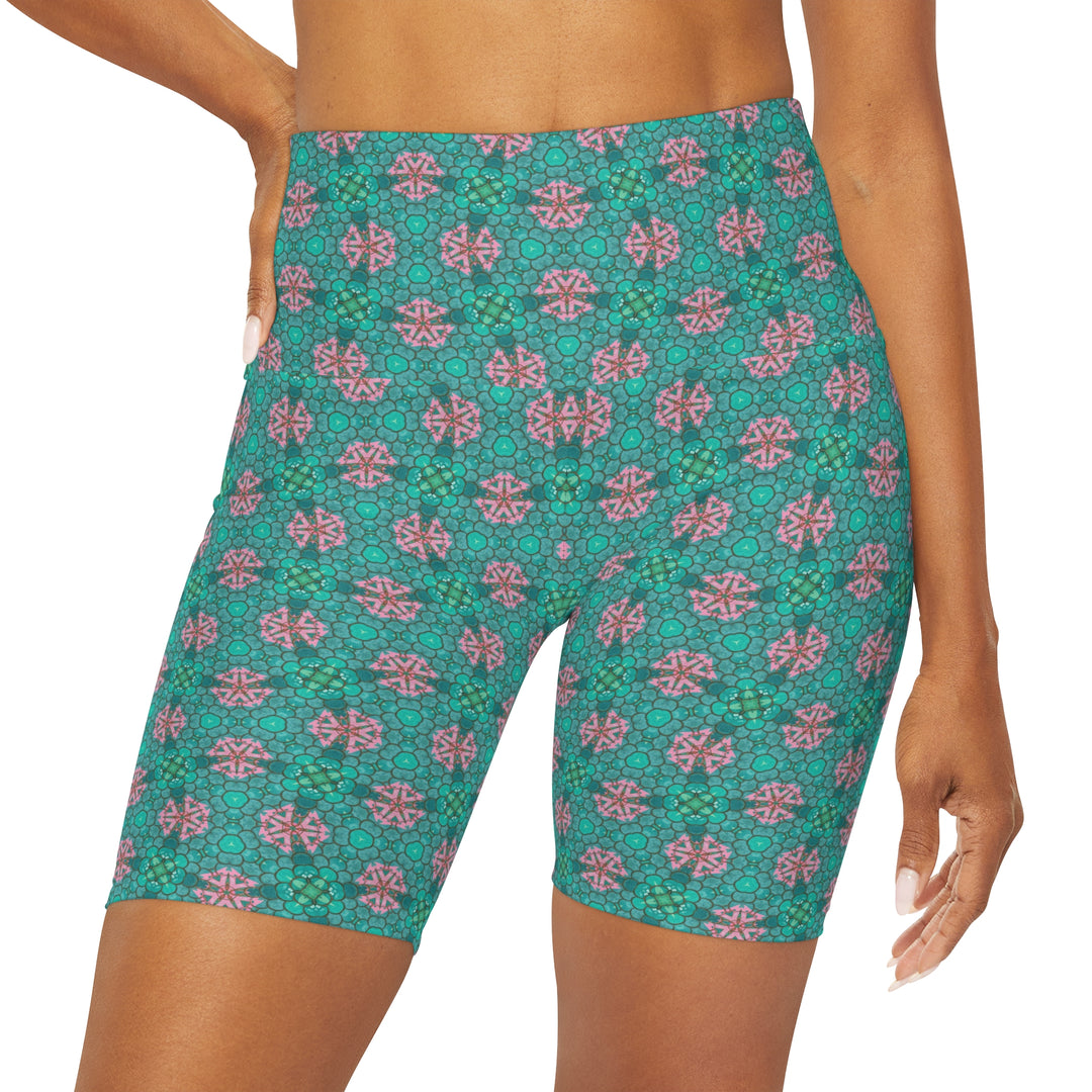 High Waisted Yoga Shorts - Mermaid's Garden