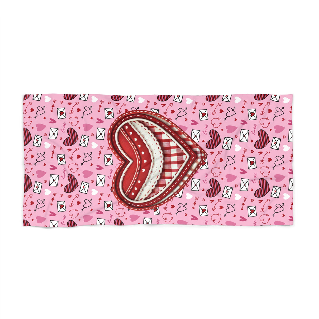 Heartfelt Beach Towel, Vibrant Pink Towel for Summer, Perfect for Relaxing, Pool Parties, Valentine's Day Gift, Heart Design Towel