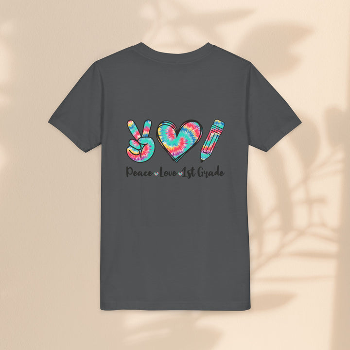 Peace Love 1st Grade Youth Tee, Tie-Dye Kids Shirt, Back to School Outfit, Child's Birthday Gift, Teacher Appreciation Gift