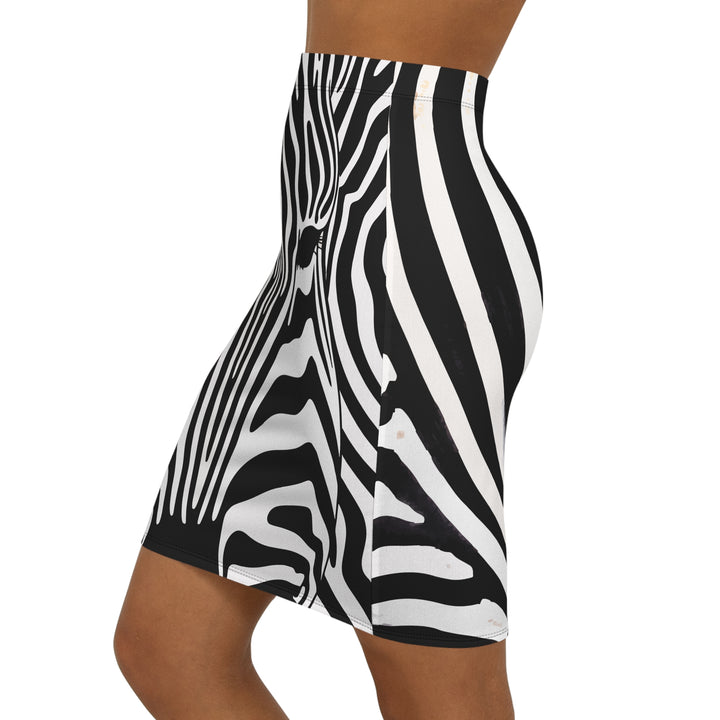 Zebra Print Pencil Skirt — Women's Mid-Waist Black & White Animal Print