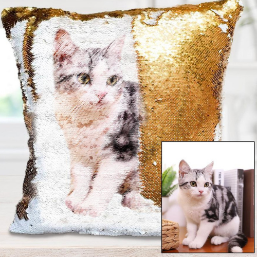 Custom Photo Sequin Cushion Cover