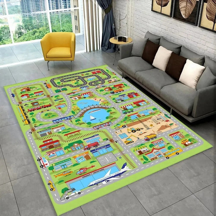 Kids’ Racing Track Flannel Playroom Rug