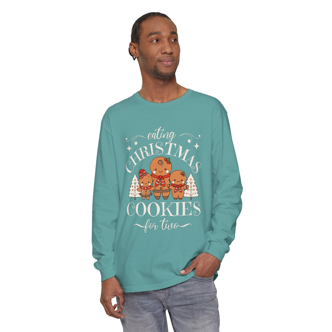 Unisex Garment-dyed Long Sleeve T-Shirt - Eating Christmas Cookies For Two Pregnancy T-Shirt