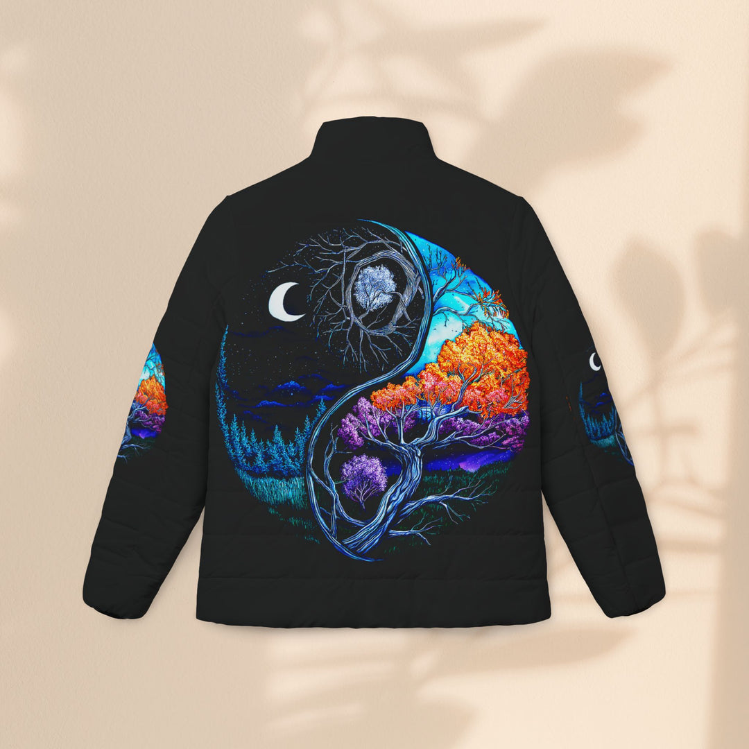 Women’s Yin Yang Puffer Jacket - Colorful Nature Embroidery