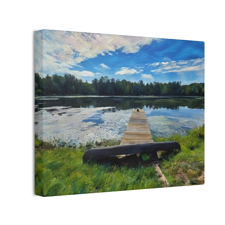 Tranquil Lakeside Dock Scene Canvas Wall Art