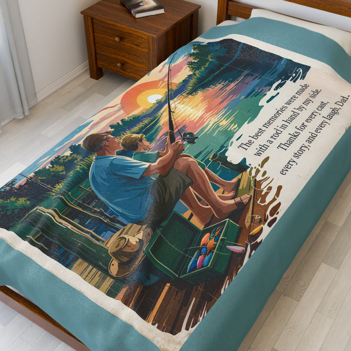 Fishing Memories Velveteen Plush Blanket – Cozy Decor for Nature Lovers