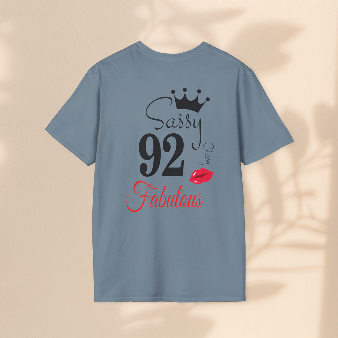 Sassy age 92 Fabulous T-Shirt | Fun Birthday Gift, Trendy Casual Wear, Statement Tee, Women's Fashion, Stylish Graphic Tee