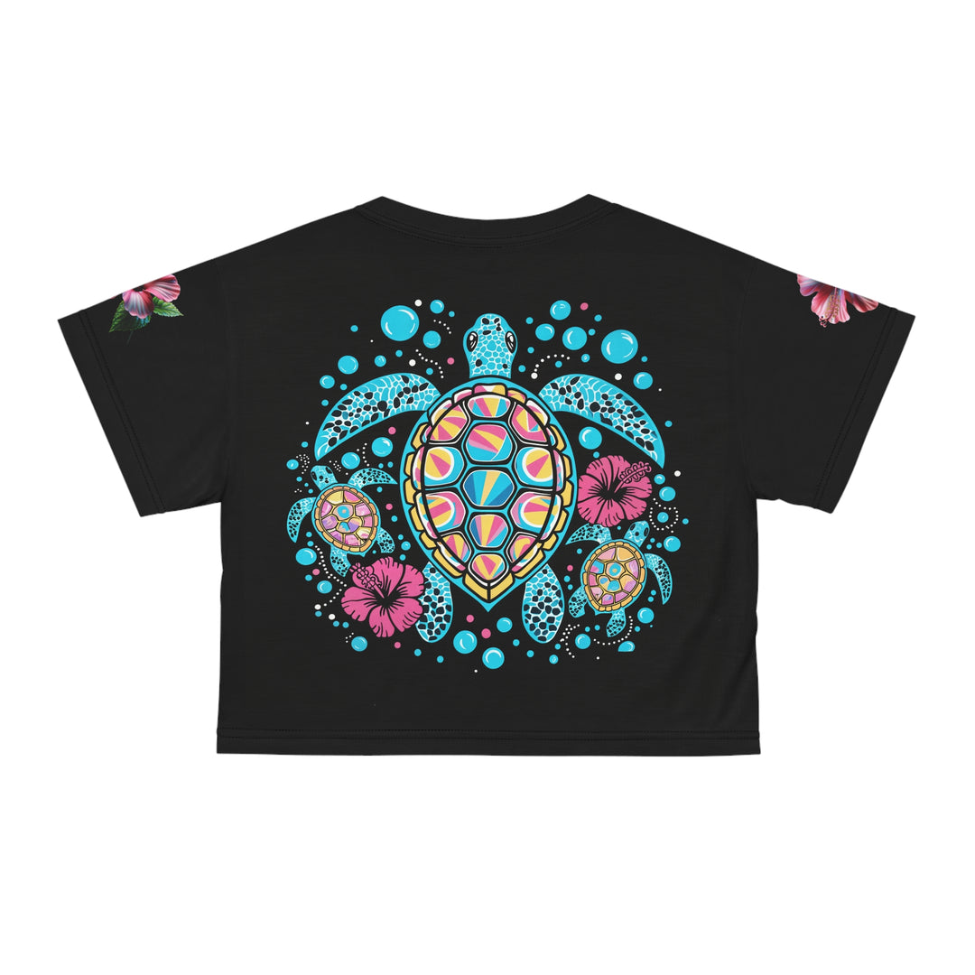 Vibrant Turtle Crop Tee | Gift for Ocean Lovers