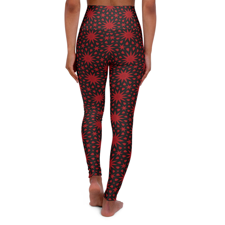 High Waisted Yoga Leggings - Red Spiral Stars