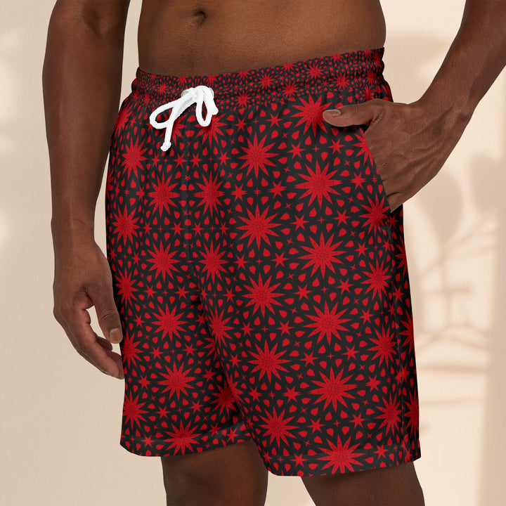 Red Star Pattern Unisex Swim Shorts - Perfect for Summer Fun