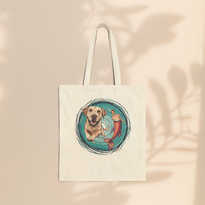 Cotton Canvas Tote Bag - Merman and His Dog