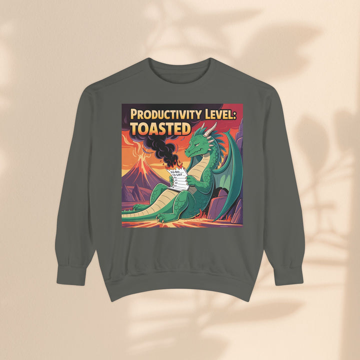 Toasted Productivity Level Dragon Sweatshirt, Cozy Gift, Funny Sweatshirt, Fantasy Apparel, Dragon Lover Clothing, Work From Home Style