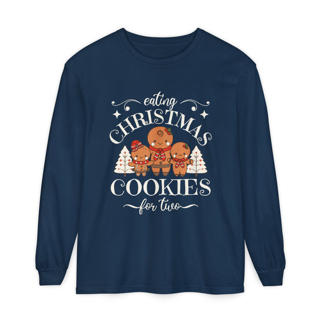 Unisex Garment-dyed Long Sleeve T-Shirt - Eating Christmas Cookies For Two