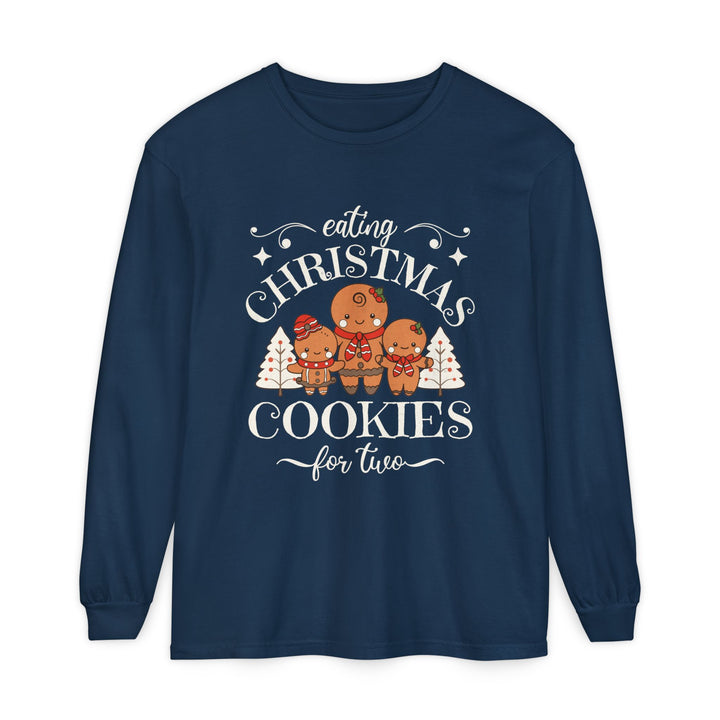 Unisex Garment-dyed Long Sleeve T-Shirt - Eating Christmas Cookies For Two