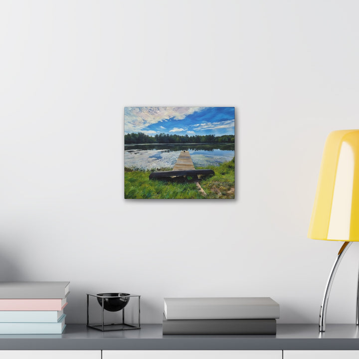Tranquil Lakeside Dock Scene Canvas Wall Art