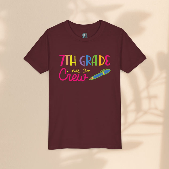 Seventh Grade Crew Tee, Fun School Spirit Shirt, Youth Fashion Top, Back to School Gift, Kids' Team Apparel, Colorful Graphic T-shirt