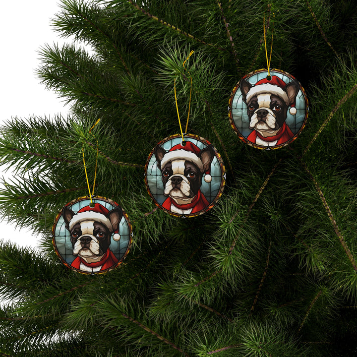 Ceramic Ornaments, 2-Side Print, (1pc, 3pcs, 5pcs, 10pcs) - Boston Terrier Christmas