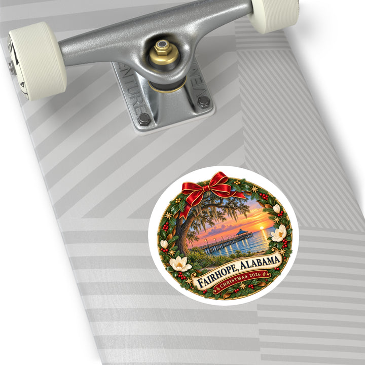 Fairhope Alabama Christmas Wreath Sticker – Holiday Bay Sunset