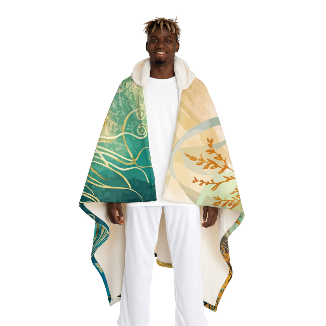 Hooded Sherpa Fleece Blanket - Marine Mosaic