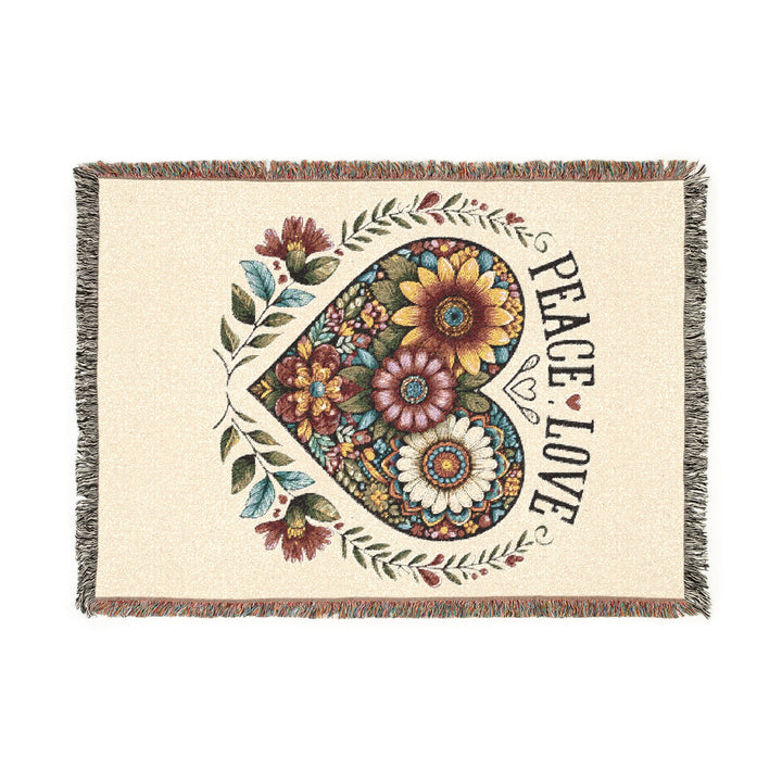 Peace, Love & Heart Woven Blanket – Cozy Throw, Meaningful Home Décor & Thoughtful Gift