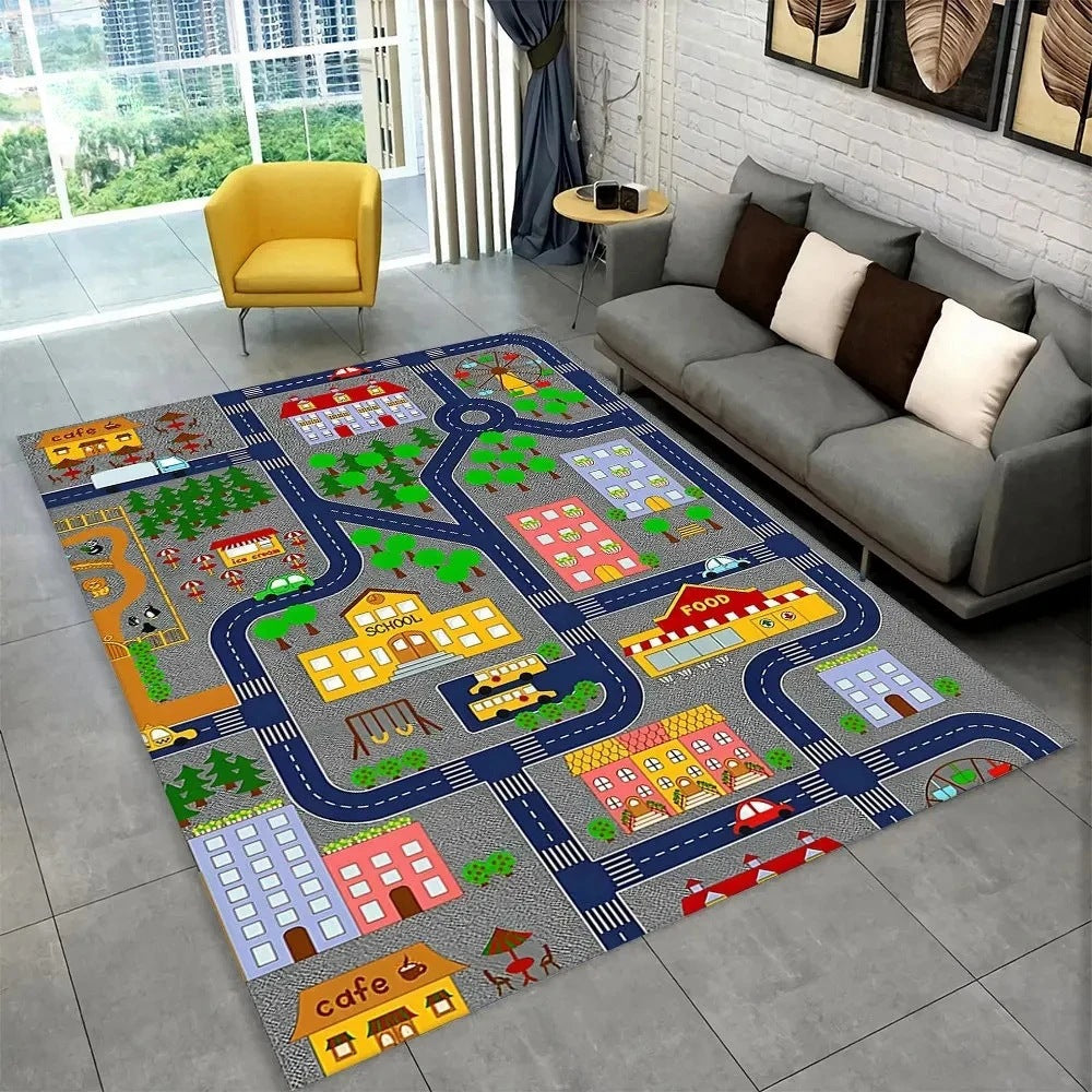 Kids’ Racing Track Flannel Playroom Rug