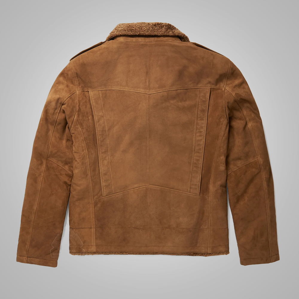 Men’s Brown Shearling Sheepskin Leather Aviator Bomber Jacket