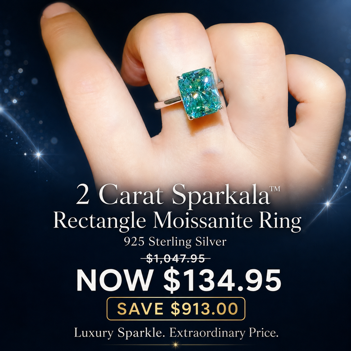 2 Carat Sparkala™ Rectangle Moissanite Ring – 925 Sterling Silver