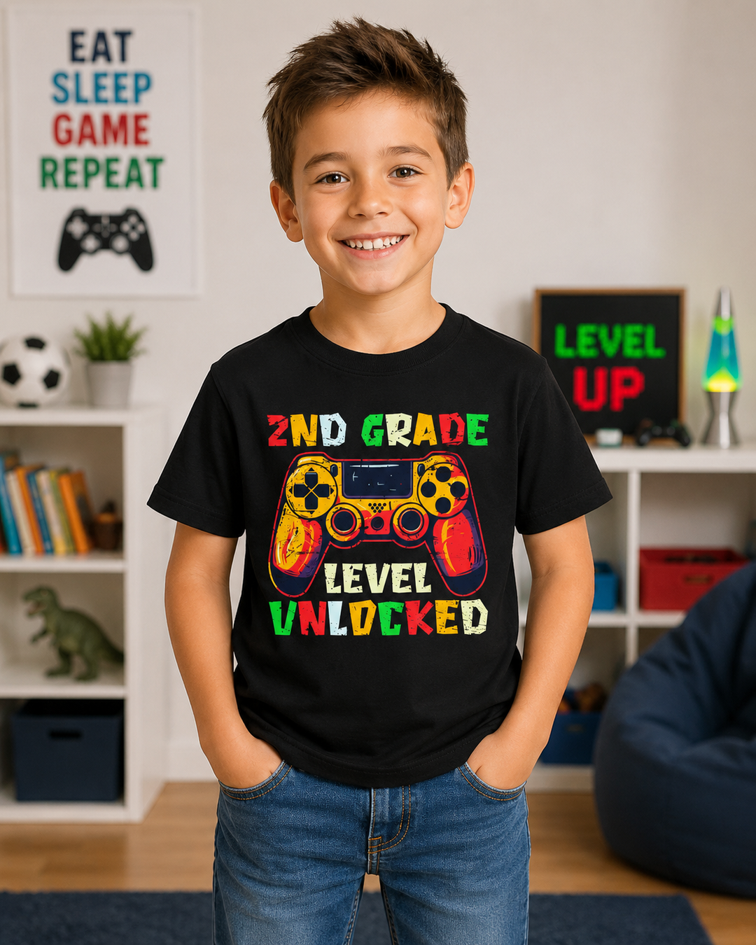 Gaming Graduation Youth Tee - 2nd Grade Level Unlocked, Kids Gamer Shirt, Back to School, Birthday Gift, Fun Playwear, Video Game Apparel
