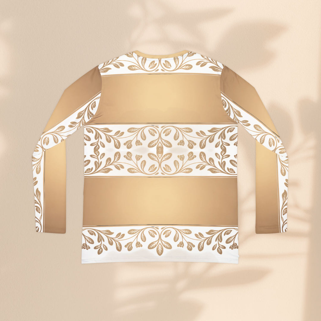 V-Neck Long Sleeve — Gold Floral Baroque Pattern