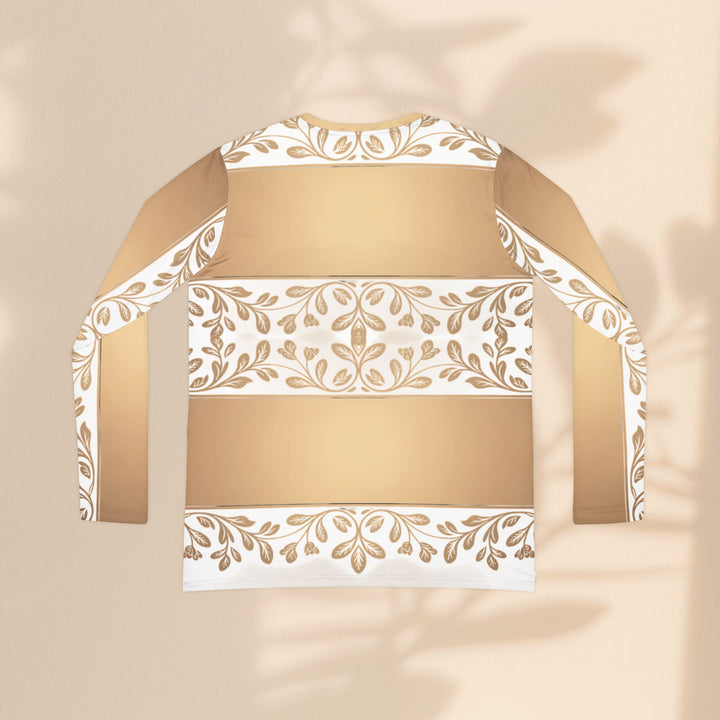 V-Neck Long Sleeve — Gold Floral Baroque Pattern