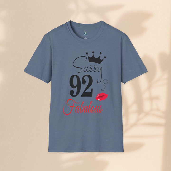 Sassy age 92 Fabulous T-Shirt | Fun Birthday Gift, Trendy Casual Wear, Statement Tee, Women's Fashion, Stylish Graphic Tee