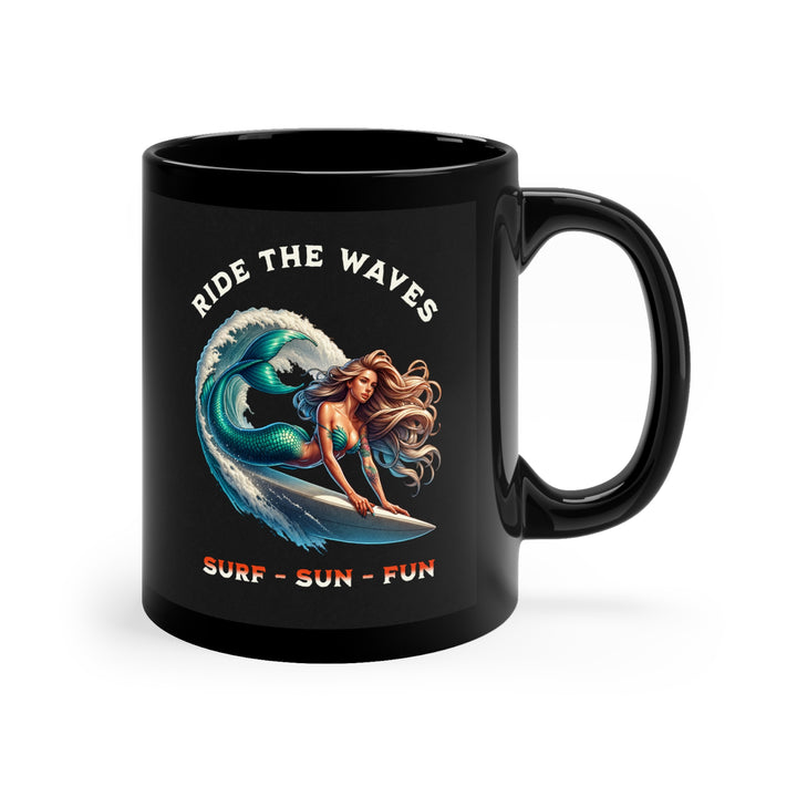 Black Coffee Mug, 11oz - Ride The Waves