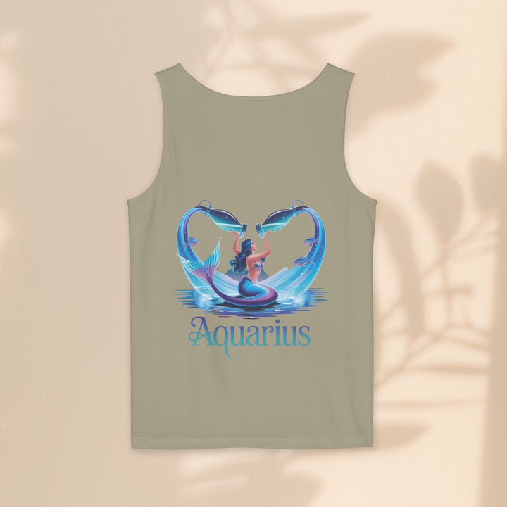 Aquarius Unisex Garment-Dyed Tank Top, Zodiac Apparel, Astrology Gift, Summer Outfit, Festival Wear, Birthday Gift