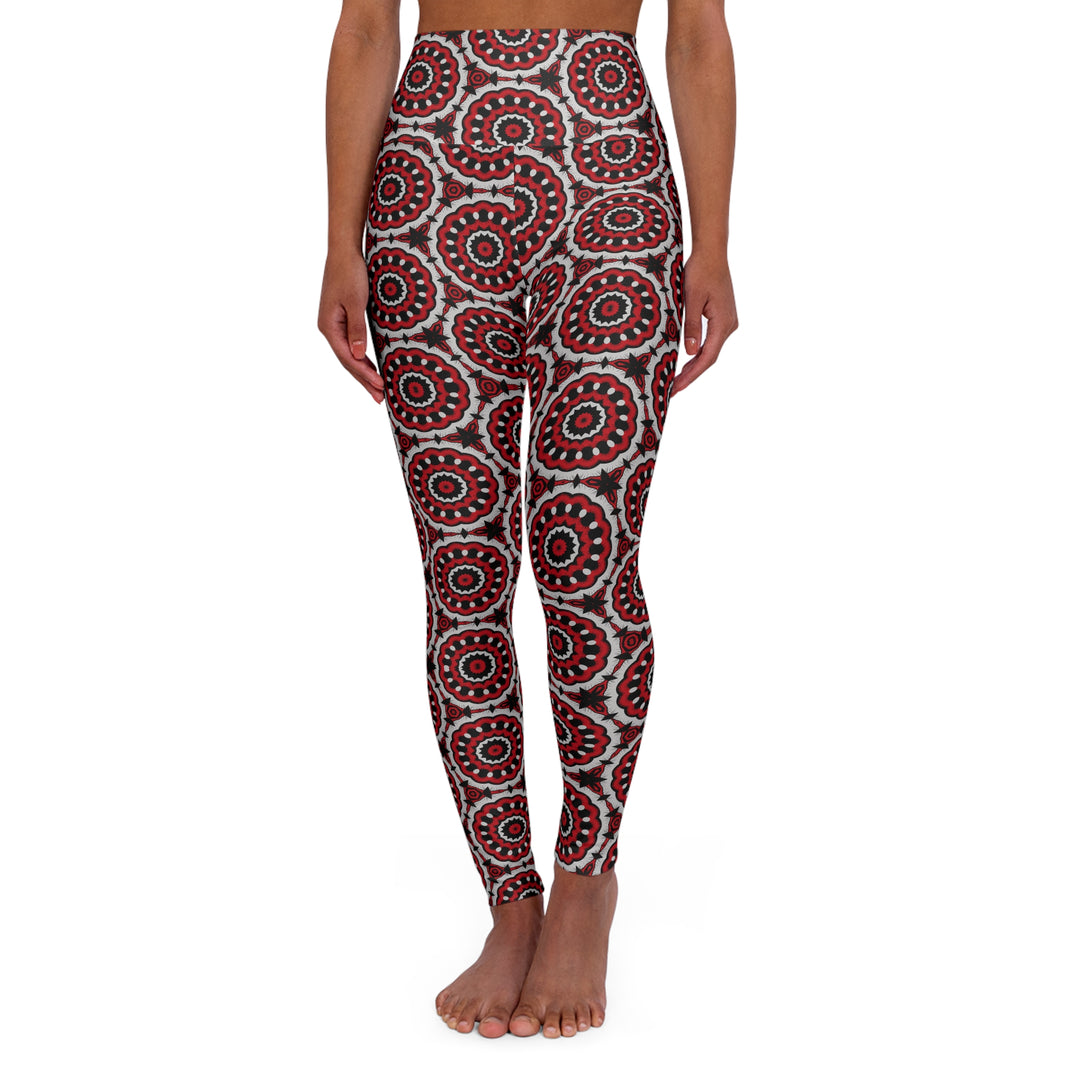 High Waisted Yoga Leggings - Red Circles