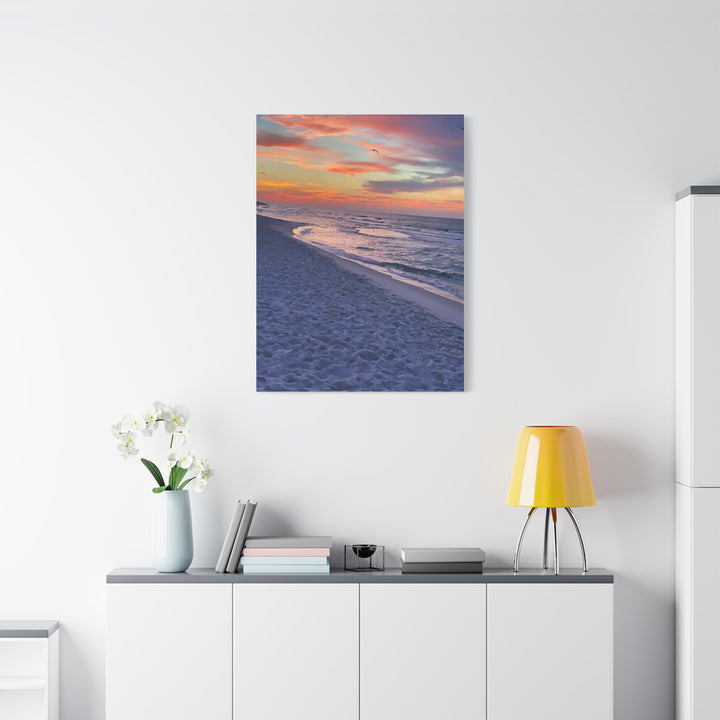 Sunset Beach Matte Stretched Canvas Print
