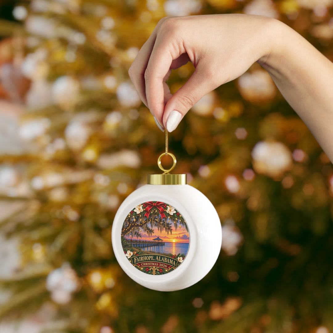 Fairhope Alabama Christmas 2026 Glass Ornament – Sunset Pier