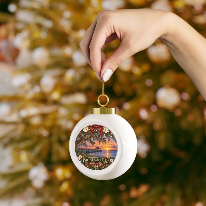 Fairhope Alabama Christmas 2026 Glass Ornament – Sunset Pier