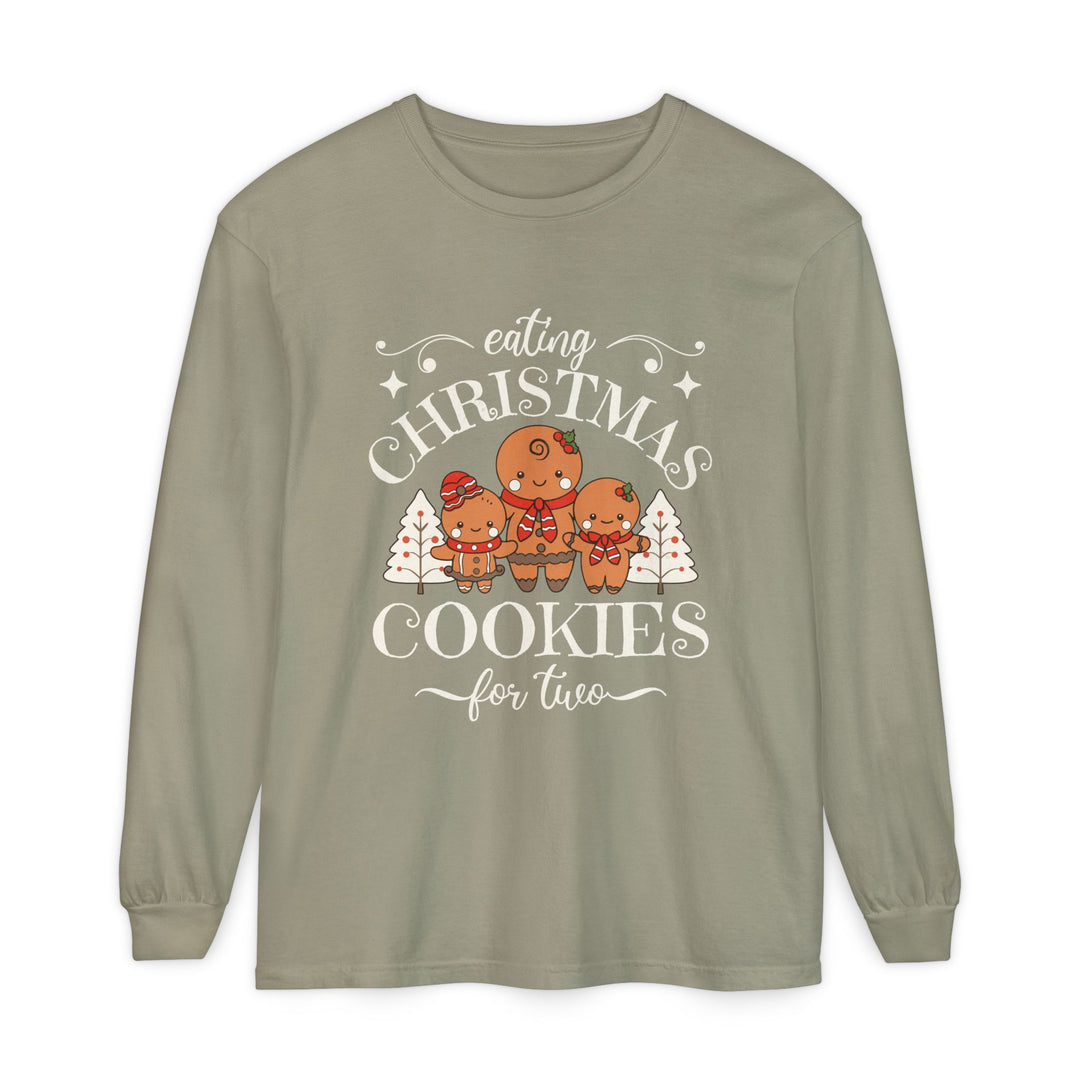 Unisex Garment-dyed Long Sleeve T-Shirt - Eating Christmas Cookies For Two