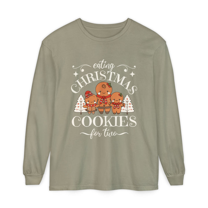Unisex Garment-dyed Long Sleeve T-Shirt - Eating Christmas Cookies For Two