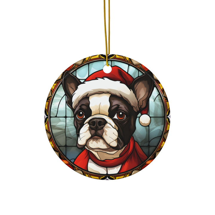 Ceramic Ornaments, 2-Side Print, (1pc, 3pcs, 5pcs, 10pcs) - Boston Terrier Christmas