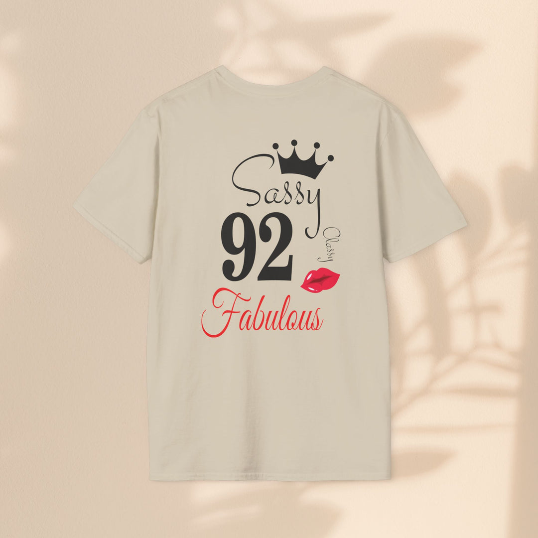 Sassy age 92 Fabulous T-Shirt | Fun Birthday Gift, Trendy Casual Wear, Statement Tee, Women's Fashion, Stylish Graphic Tee