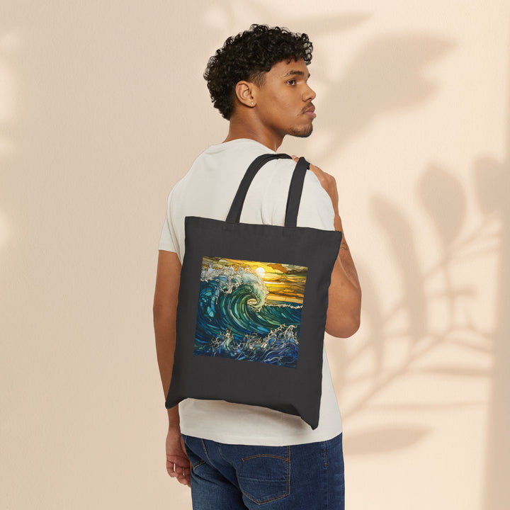 Cotton Canvas Tote Bag - Ocean Waves