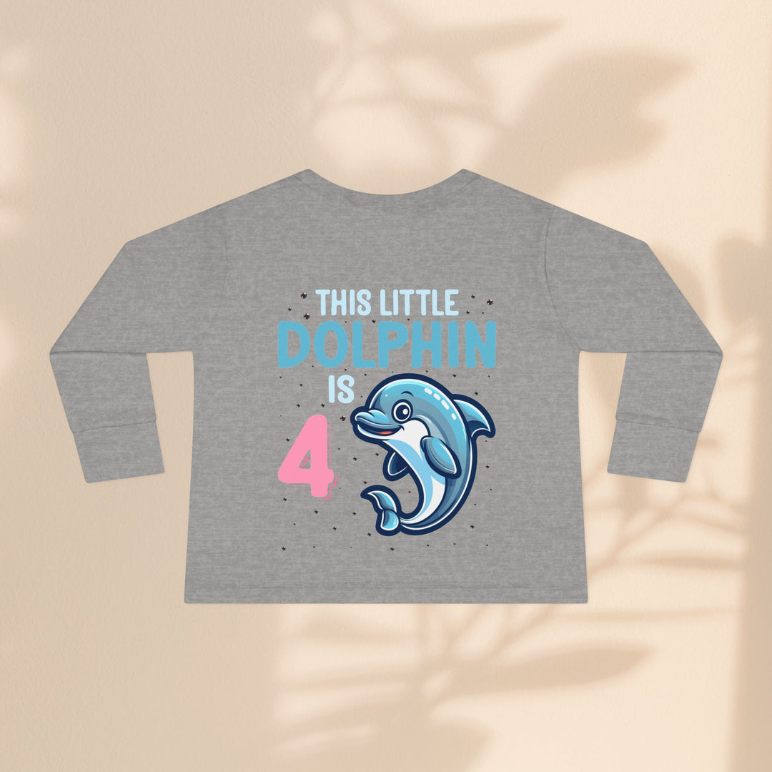 Dolphin Birthday Tee for 4-Year-Olds, Cute Dolphin Birthday Tee for Kids, Toddler Long Sleeve, 4th Birthday Gift, Ocean-Themed Shirt