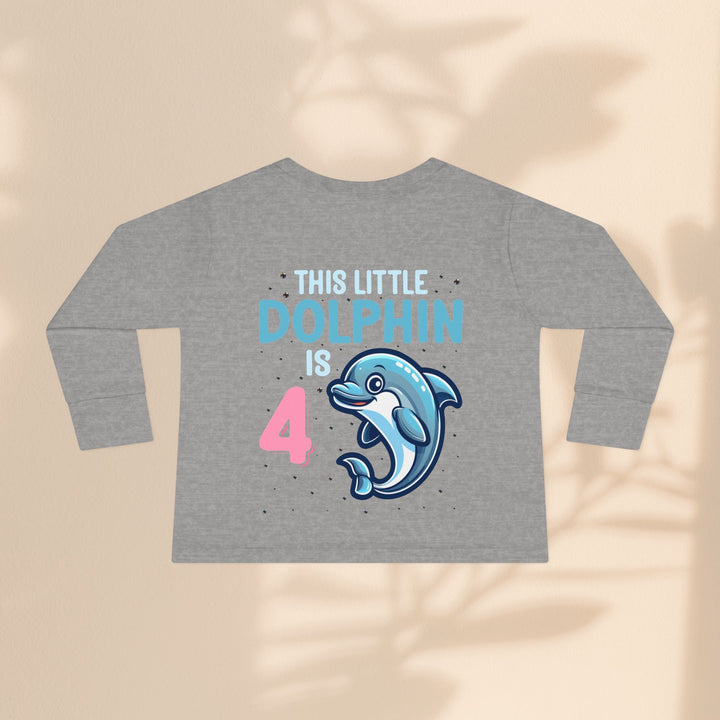 Dolphin Birthday Tee for 4-Year-Olds, Cute Dolphin Birthday Tee for Kids, Toddler Long Sleeve, 4th Birthday Gift, Ocean-Themed Shirt