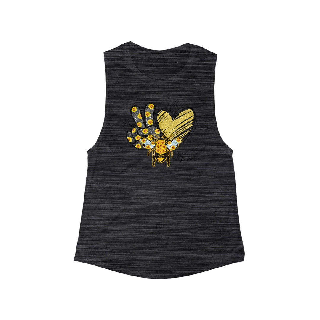 Women's Flowy Scoop Muscle Tank - Peace, Love, Bee