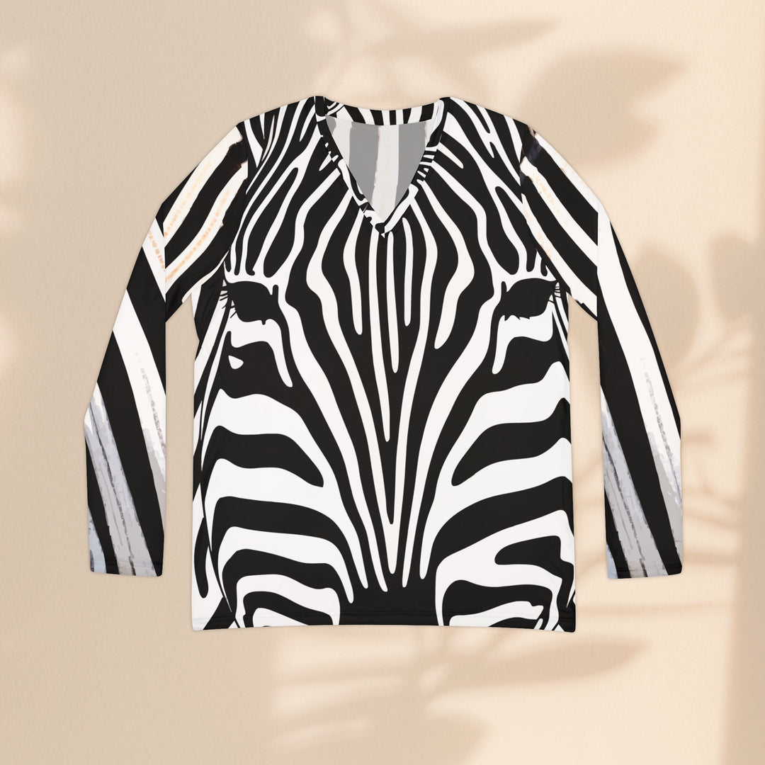Zebra Print V‑Neck Long Sleeve Shirt — Bold Animal Pattern Women's Top