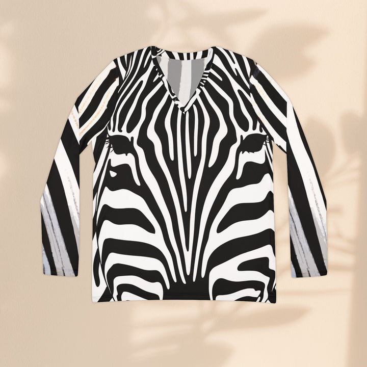 Zebra Print V‑Neck Long Sleeve Shirt — Bold Animal Pattern Women's Top